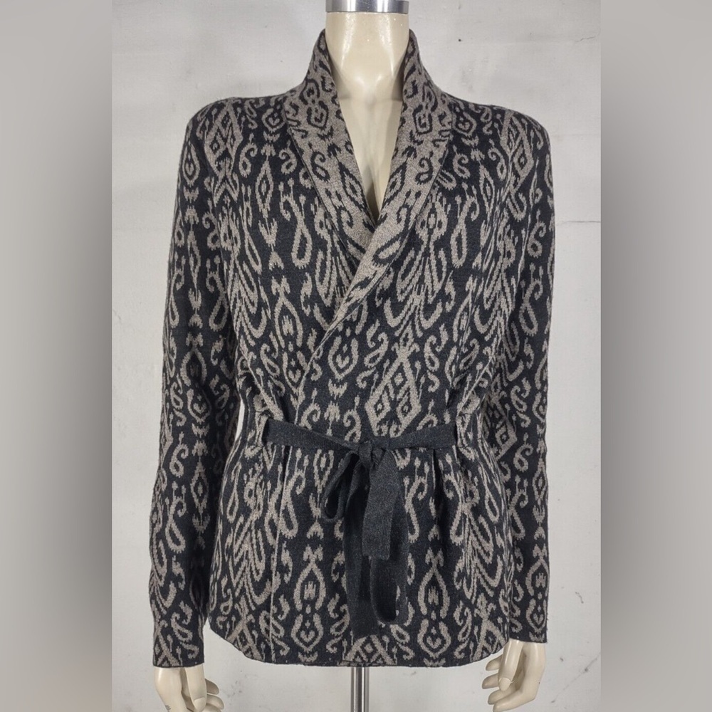 Krimson Klover 100% wool bladk patterned belted cardigan wrap